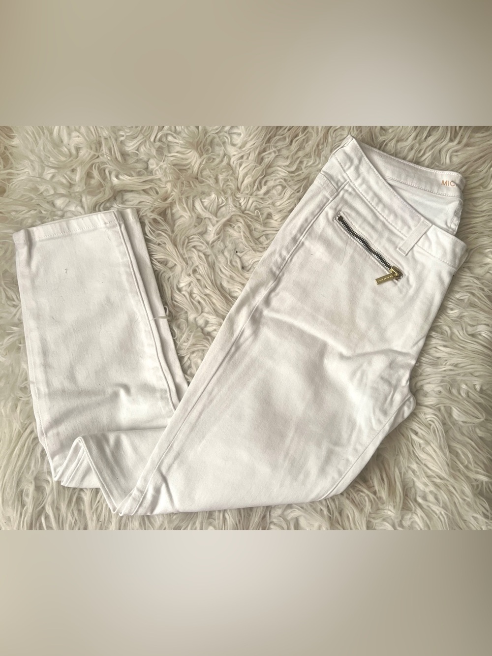 Michael Kors MK White Skinny Jeans with Gold Zip Accent